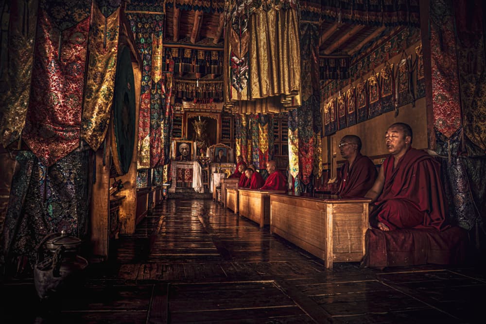 Meditating Monks Temple by Marco Tagliarino — canvas wall art