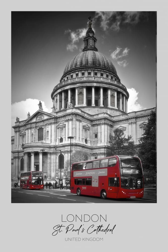 St Paul's Red Buses by Melanie Viola — canvas wall art