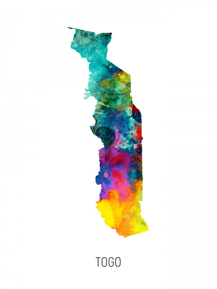 Togo Watercolor Map by Michael Tompsett — canvas wall art