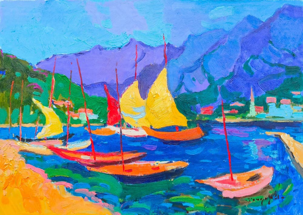 Vibrant Harbor Sailboats by Alexander Shandor — canvas wall art