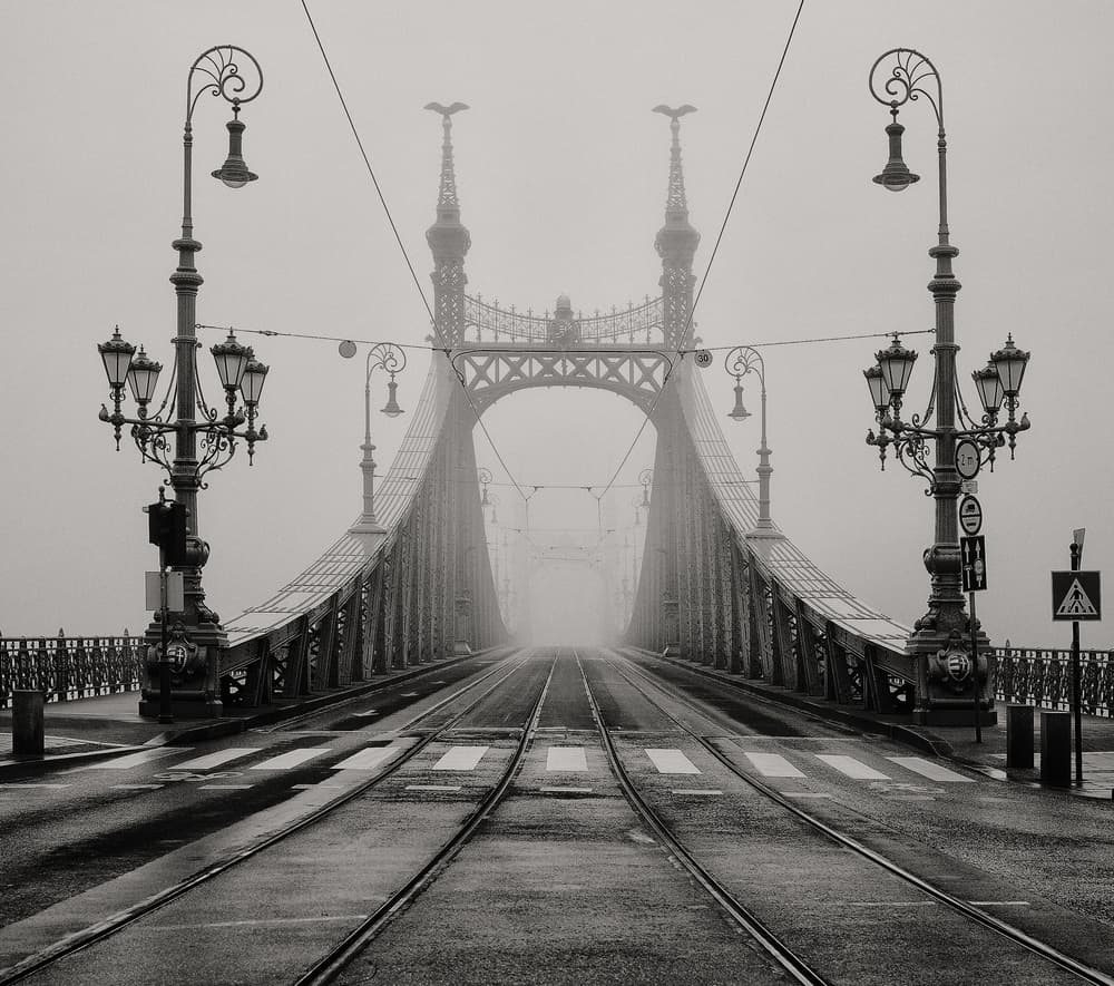 Misty City Bridge by C.S. Tjandra — canvas wall art