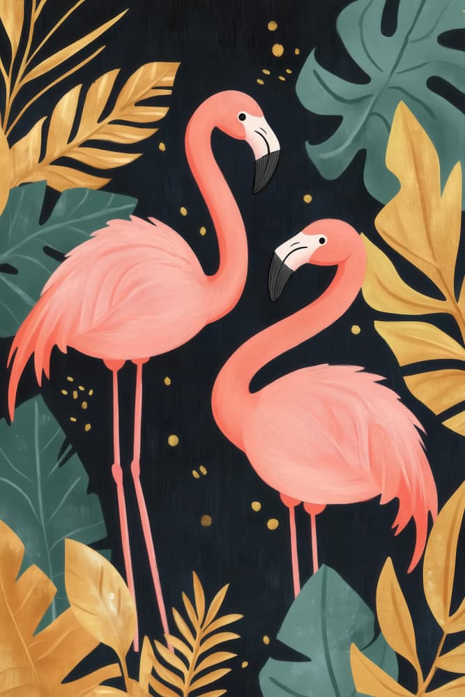Tropical Pink Flamingos by Melloi Art Prints — canvas wall art