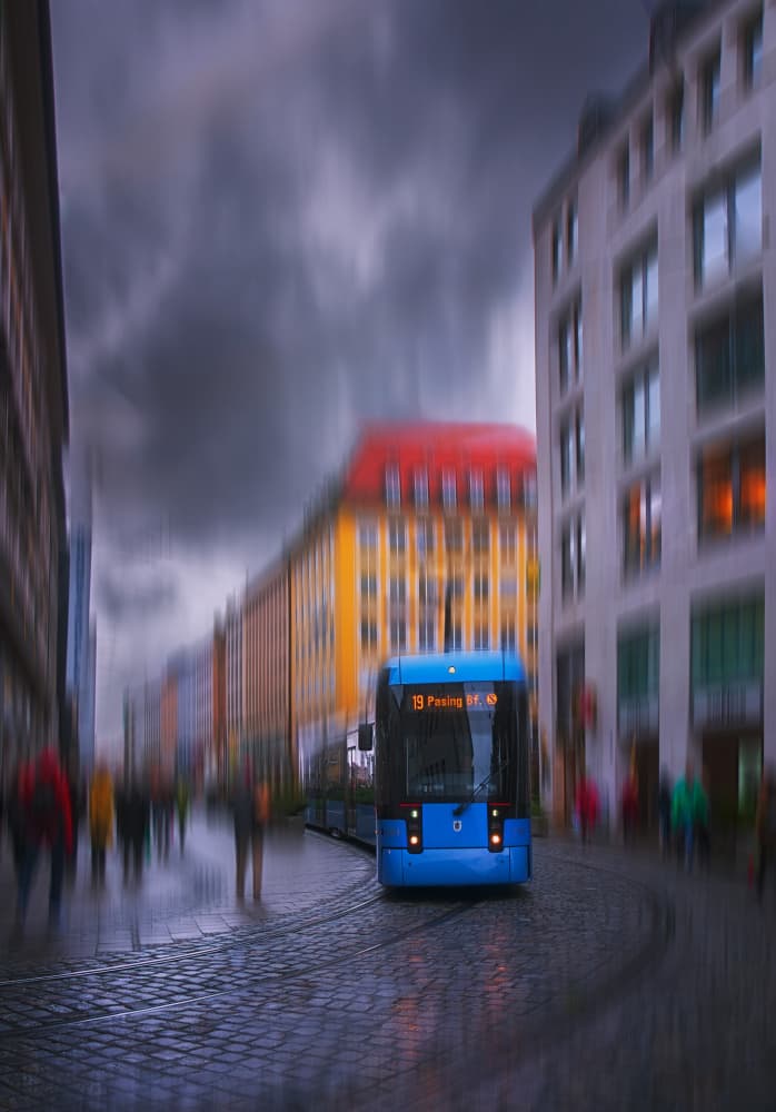 Urban Tram Motion by joanaduenas — canvas wall art