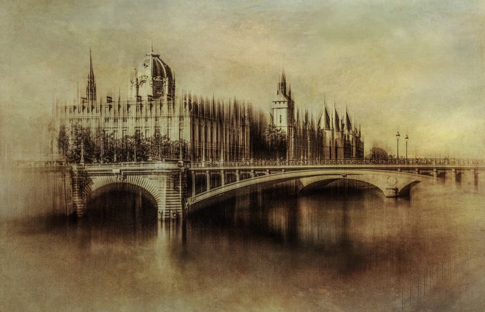 Dreamy City River Scene by Orkidea W. — canvas wall art