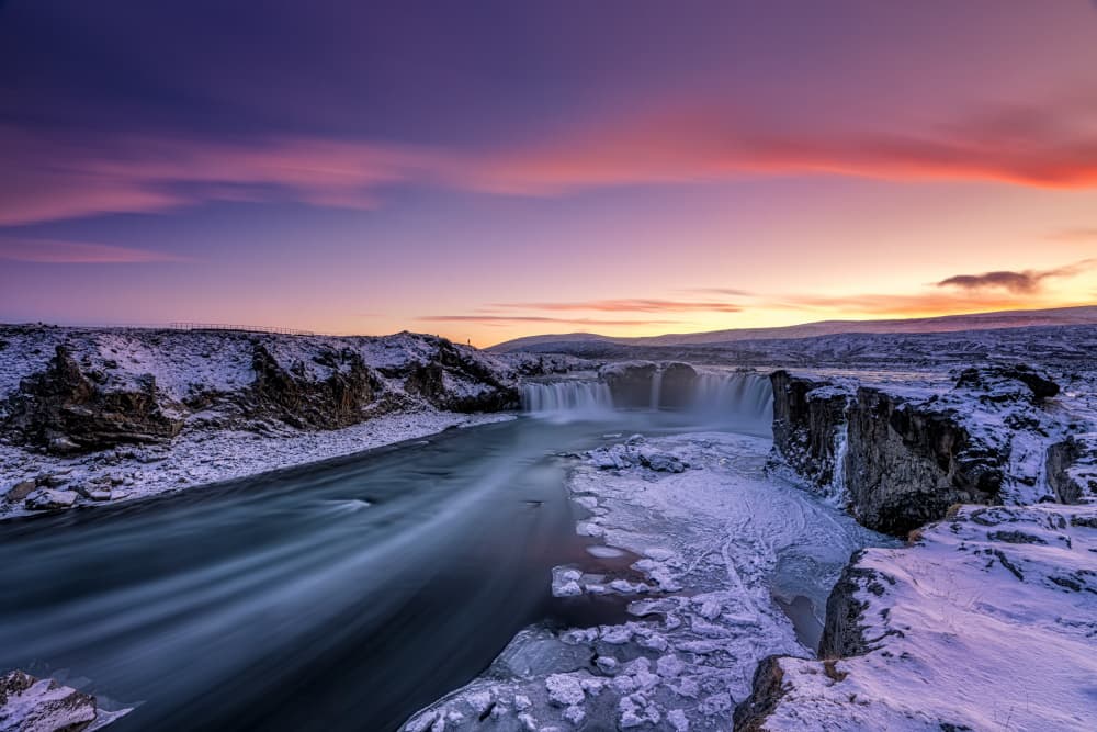 Twilight Winter Waterfall by James Zhen Yu — canvas wall art