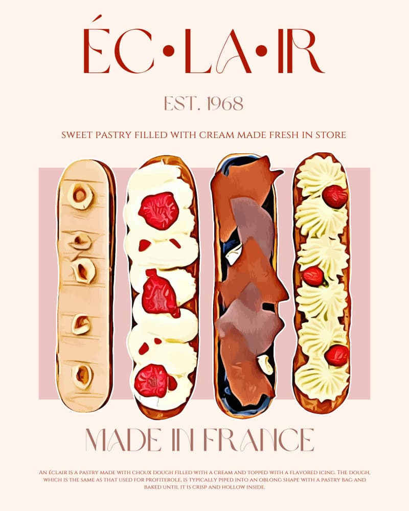 Sweet French Éclairs by Nazma Khokhar — canvas wall art