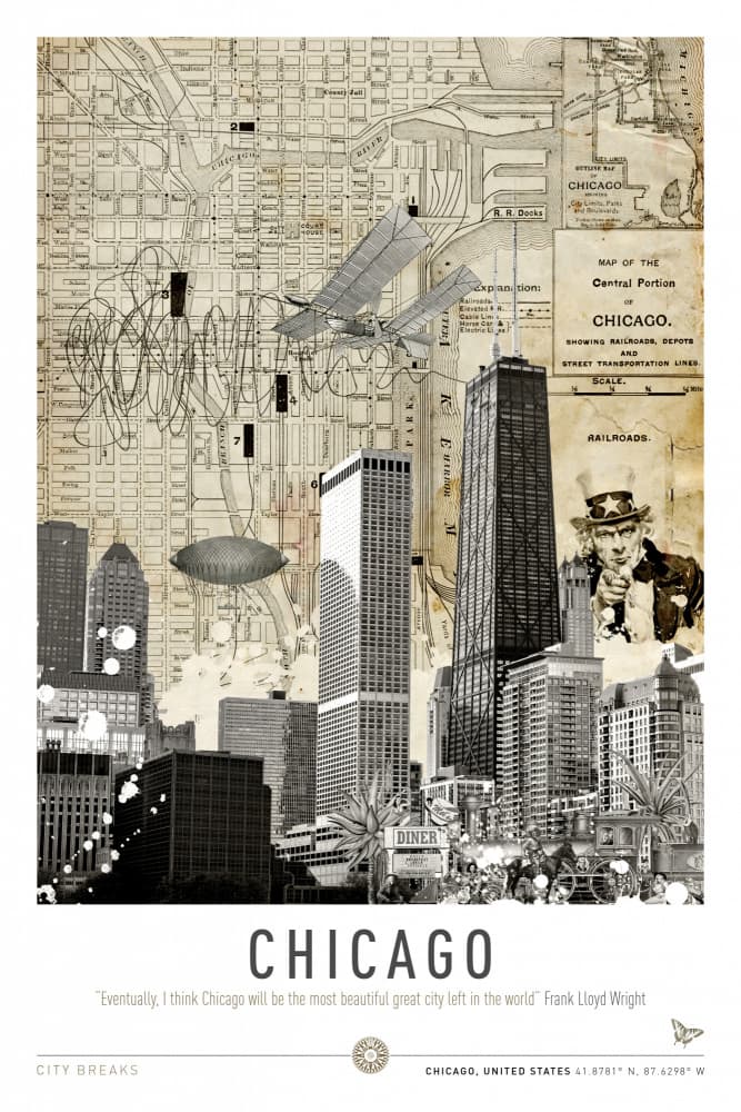 Vintage Chicago Collage by Simon Goggin — canvas wall art