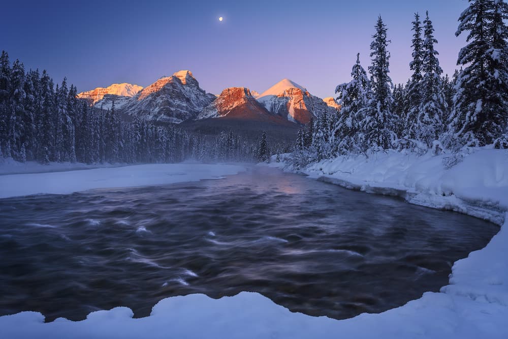 Alpenglow Mountain River by Andy Hu — canvas wall art