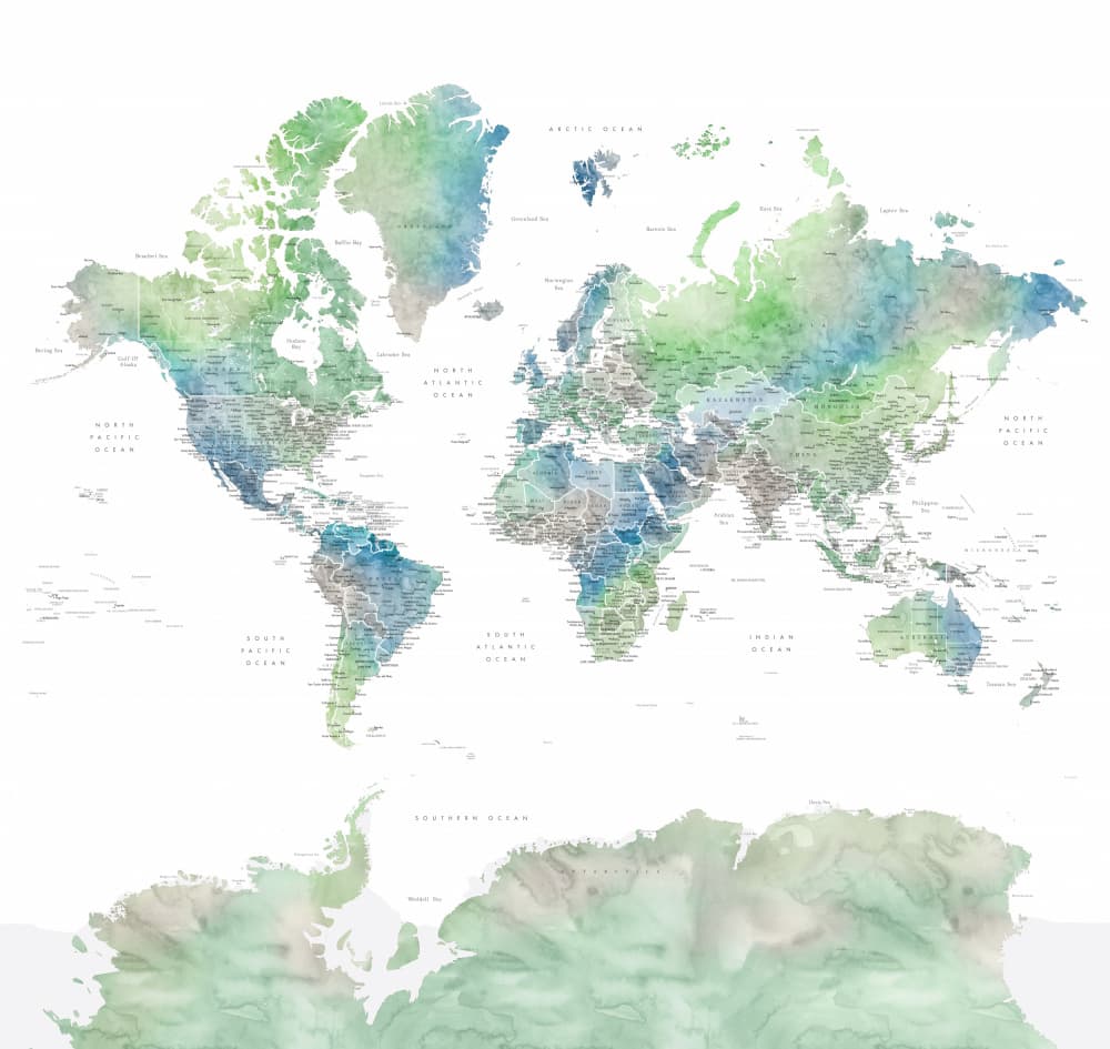 Watercolor World Map by Rosana Laiz Blursbyai — canvas wall art