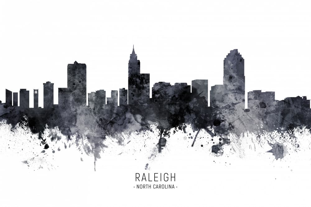 Raleigh Watercolor Skyline by Michael Tompsett — canvas wall art