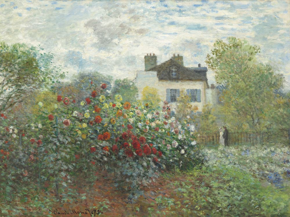 The Artist's Garden In Argenteuil, a Corner of the Garden With Dahlias (1873) by Claude Monet — canvas wall art