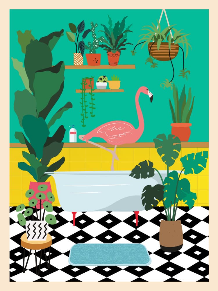 Tropical Bathroom Flamingo by WallChart Art Studio — canvas wall art
