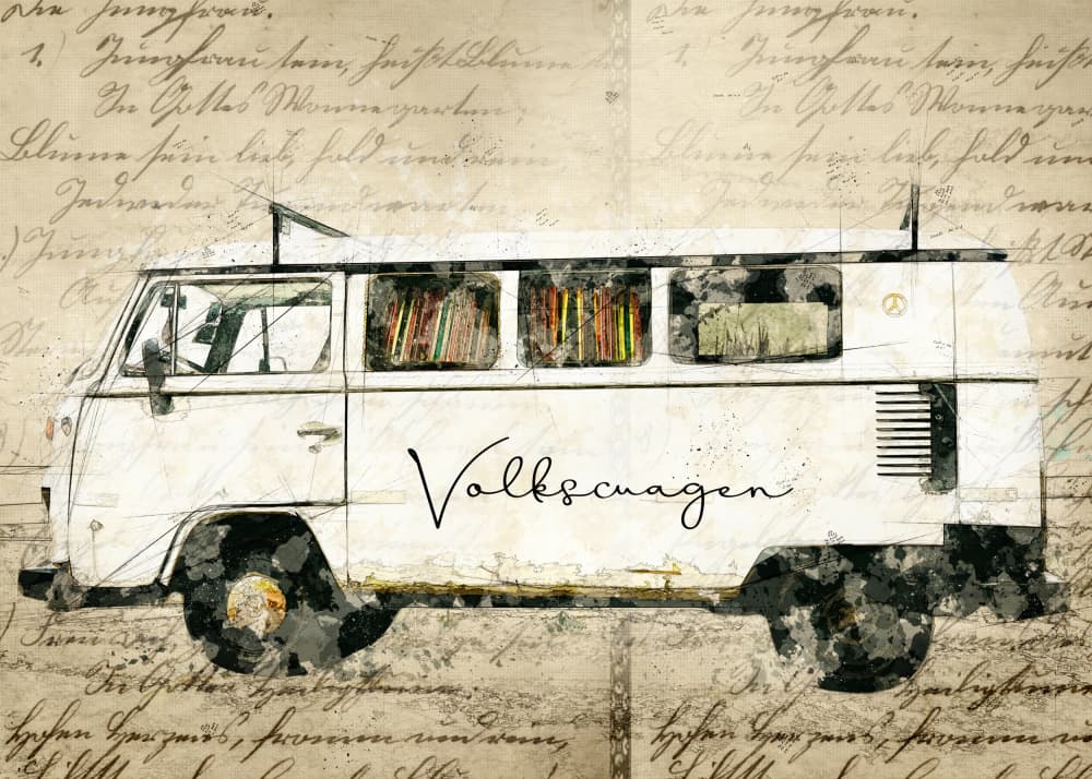 Vintage Camper Van by Lembayung senja studio [Vintage Poster] — canvas wall art