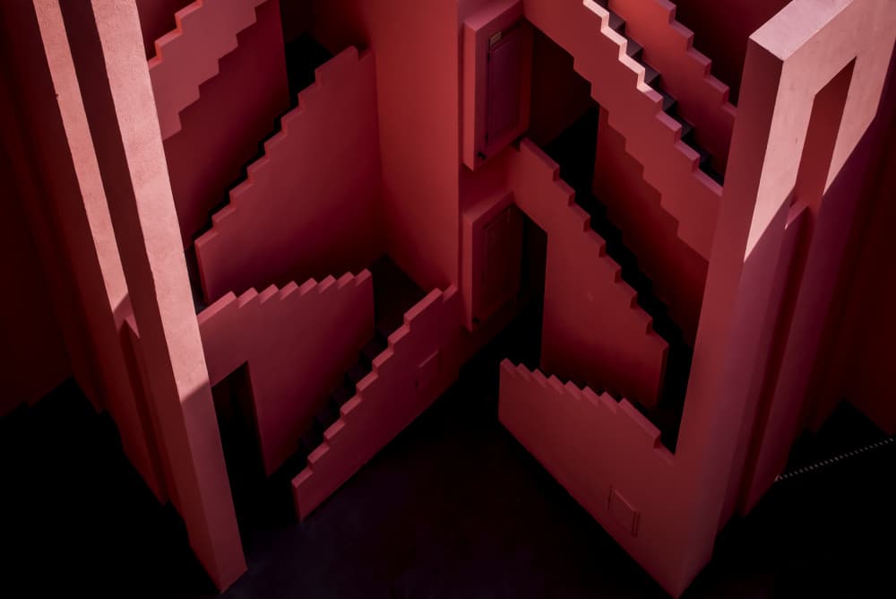 Red Geometric Stairs by Linda Wride — canvas wall art