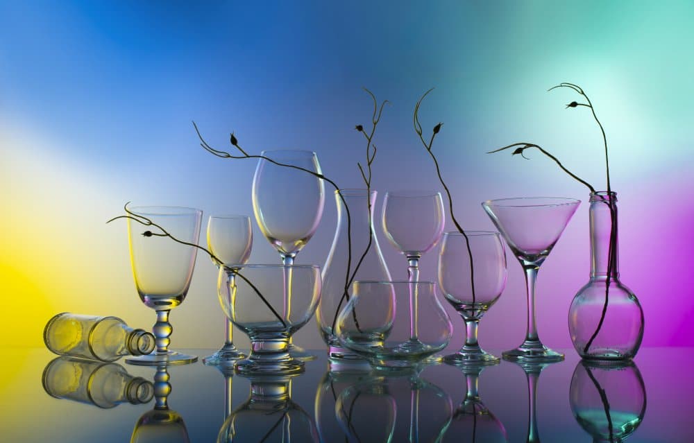 Vibrant Glassware Reflections by Margareth Perfoncio — canvas wall art