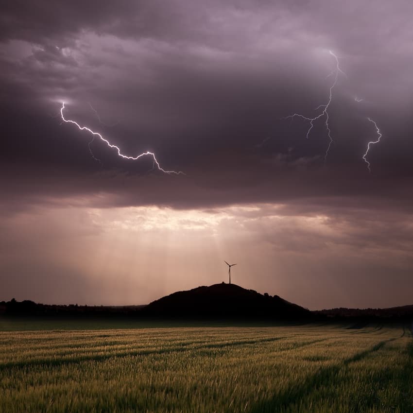 Lightning Over Wind Turbine by Nicolas Schumacher — canvas wall art