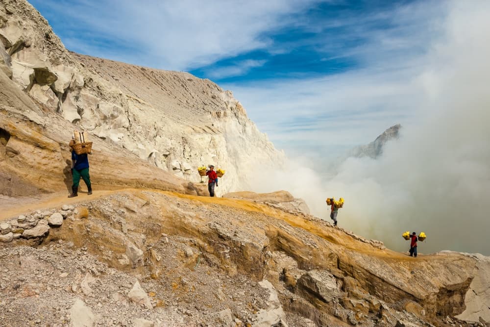 Volcano Sulfur Miners by Marc Pelissier — canvas wall art