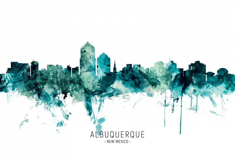 Albuquerque Watercolor Skyline by Michael Tompsett — canvas wall art