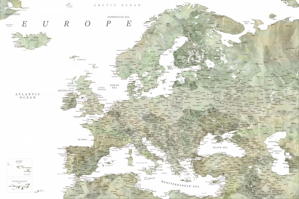 Vintage Europe Map by Rosana Laiz Blursbyai — canvas wall art