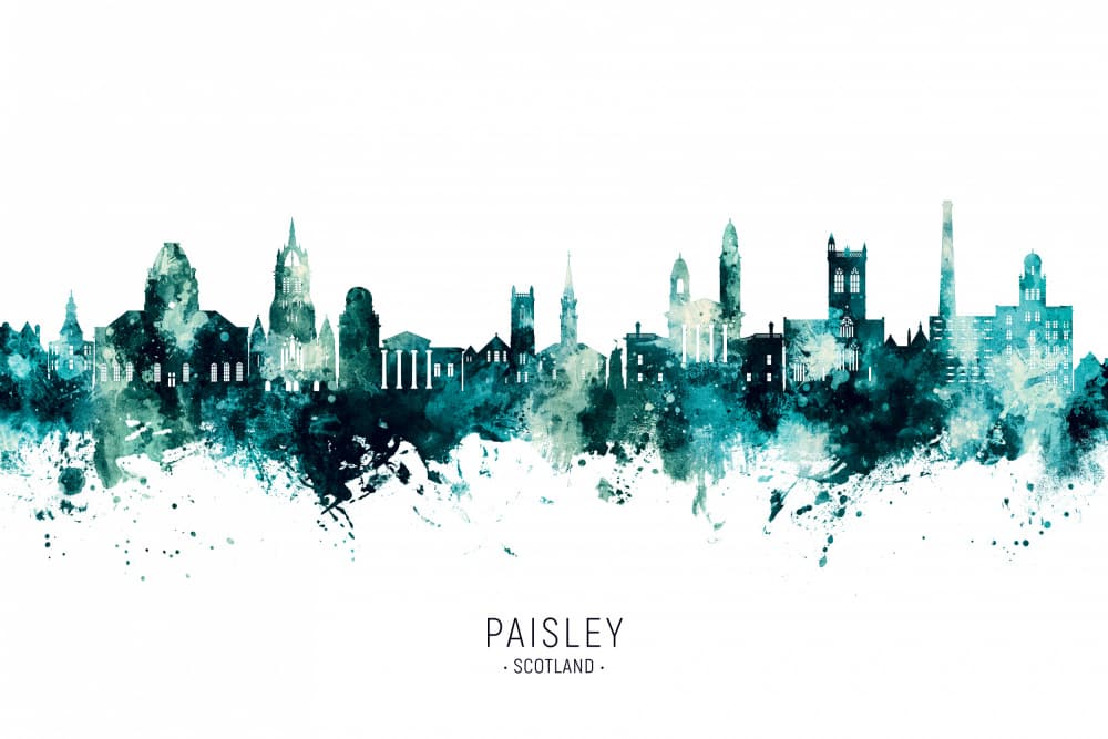 Paisley Scotland City Skyline by Michael Tompsett — canvas wall art