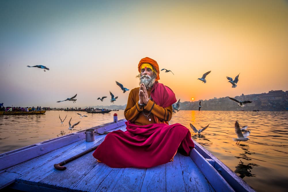 Praying Sadhu Sunrise by Saurabh Sirohiya — canvas wall art