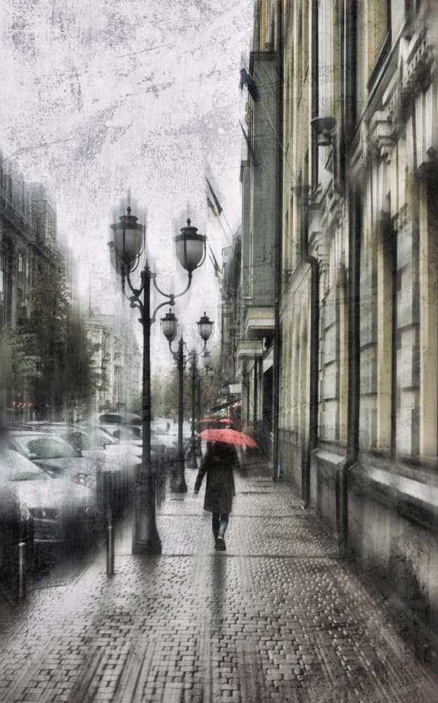 Urban Rain Red Umbrella by Alexander Kiyashko — canvas wall art