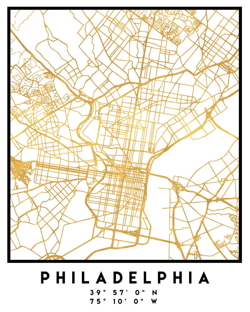 Golden Philadelphia Map by Emiliano Deificus — canvas wall art