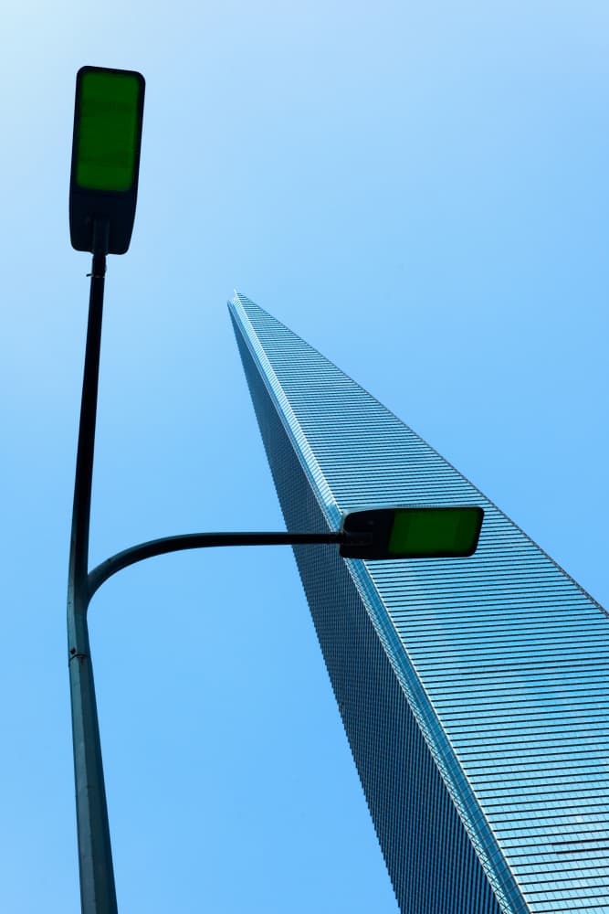 Towering Skyscraper Green Light by konglingming — canvas wall art