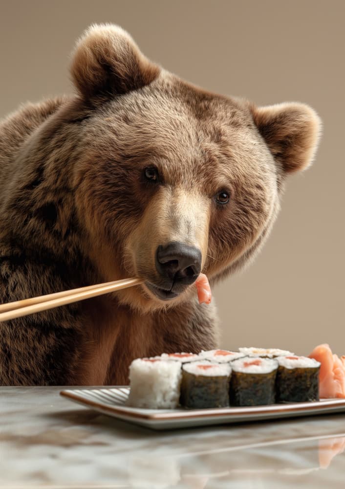Brown Bear Sushi Meal by Niky Rahner — canvas wall art