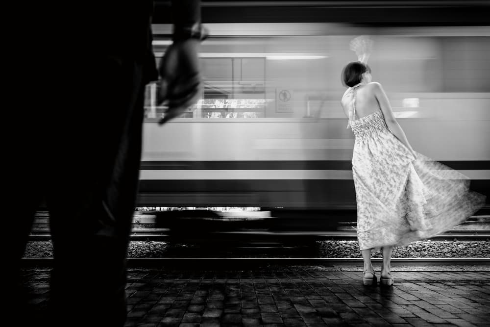 Woman by Speeding Train by Sergio Rapagnà — canvas wall art