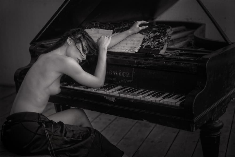 Melancholy Piano Reflection by Chris Bos — canvas wall art