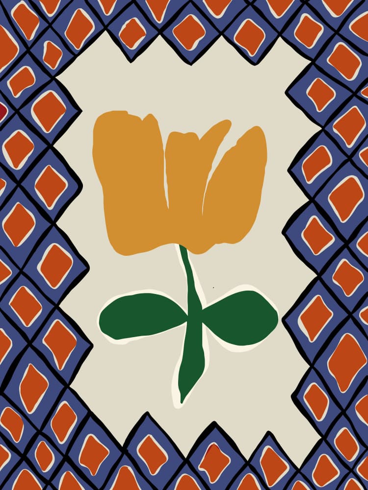 Orange Tulip Folk Art by Miho Art Studio — canvas wall art
