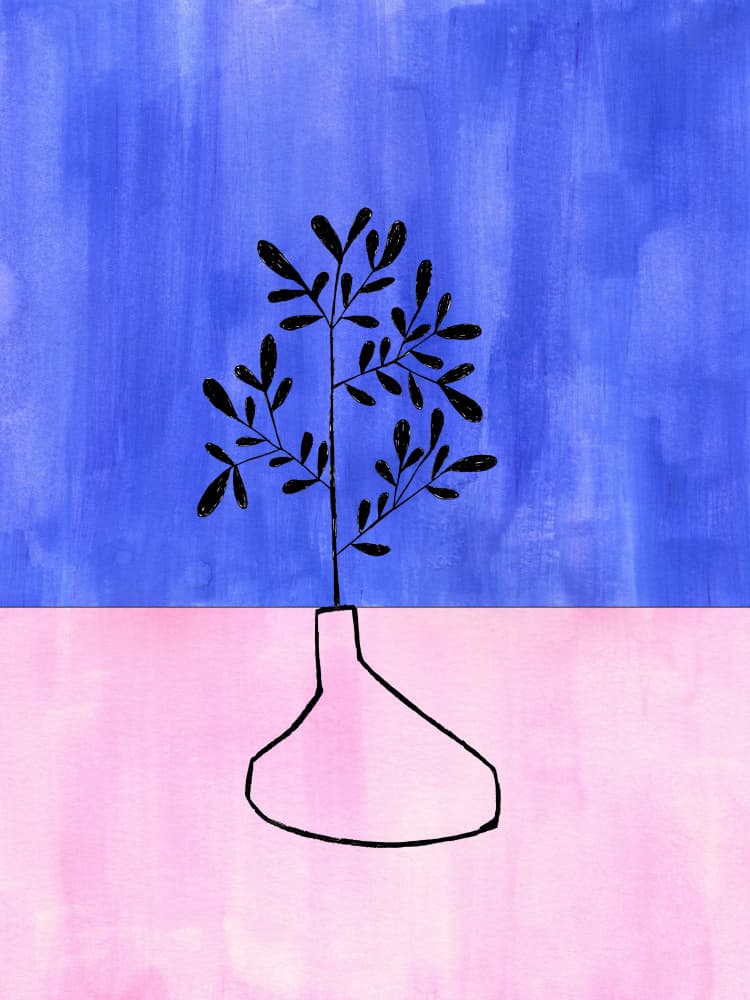 Blue Pink Botanical Vase by Ejaaz Haniff — canvas wall art