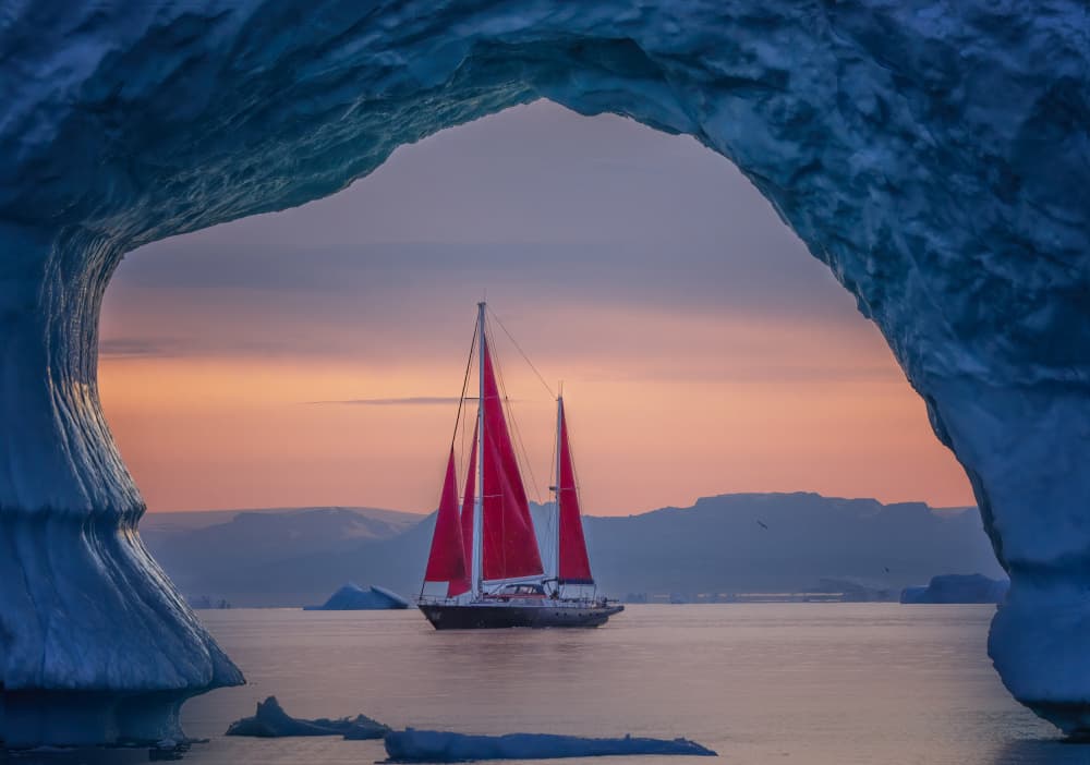 Red Sails Arctic Sunset by Yuan Su — canvas wall art