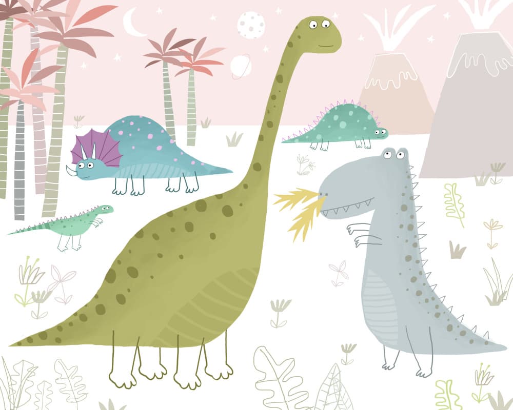 Cute Pastel Dinosaurs by Carla Daly — canvas wall art