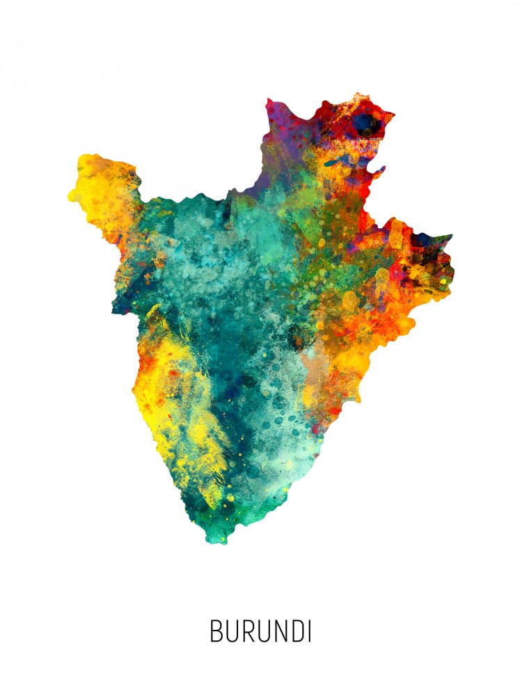 Vibrant Burundi Map by Michael Tompsett — canvas wall art