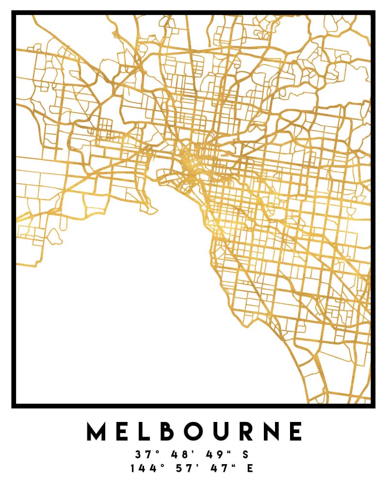 Melbourne Gold City Map by Emiliano Deificus — canvas wall art