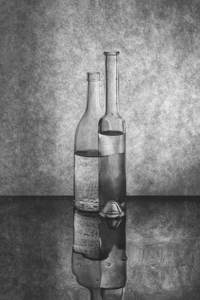 Reflected Glass Bottles by Brig Barkow — canvas wall art
