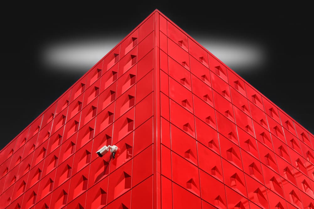 Red Building Vigilance by Hans-Wolfgang Hawerkamp — canvas wall art