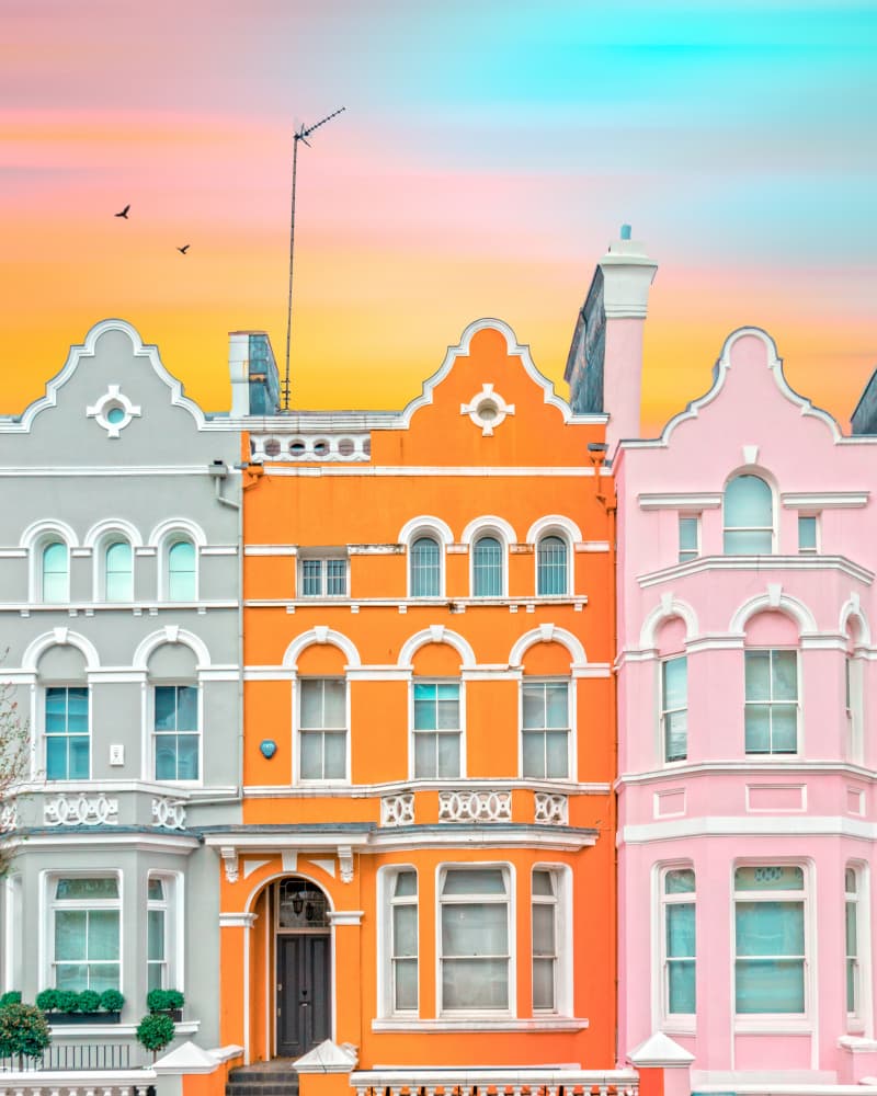 Colorful City Houses by Gabor Estefan — canvas wall art