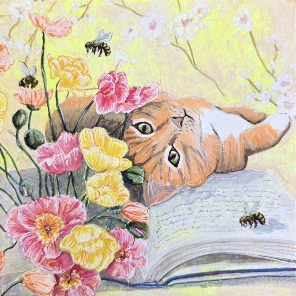Cat Among Poppies by Renee Machan Cottagecore Artist — canvas wall art
