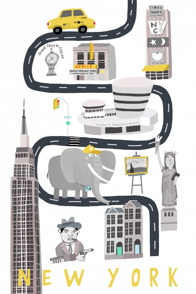 Whimsical New York Journey by Carla Daly — canvas wall art