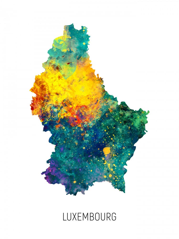 Vibrant Luxembourg Map by Michael Tompsett — canvas wall art