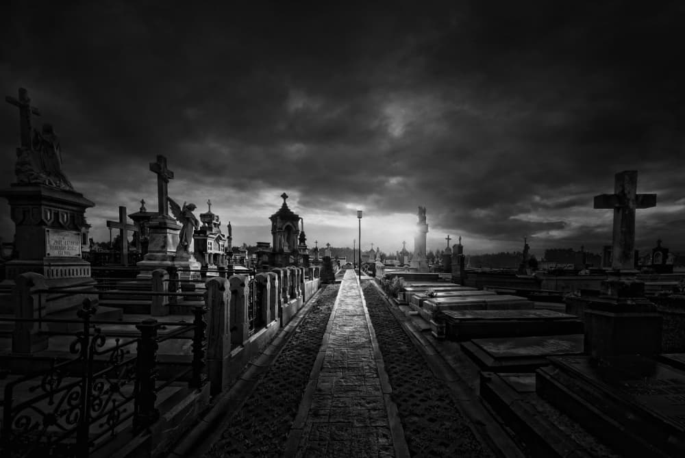 Solemn Cemetery Pathway by Jose C. Lobato — canvas wall art
