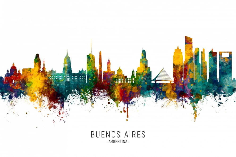 Buenos Aires Watercolor Skyline by Michael Tompsett — canvas wall art