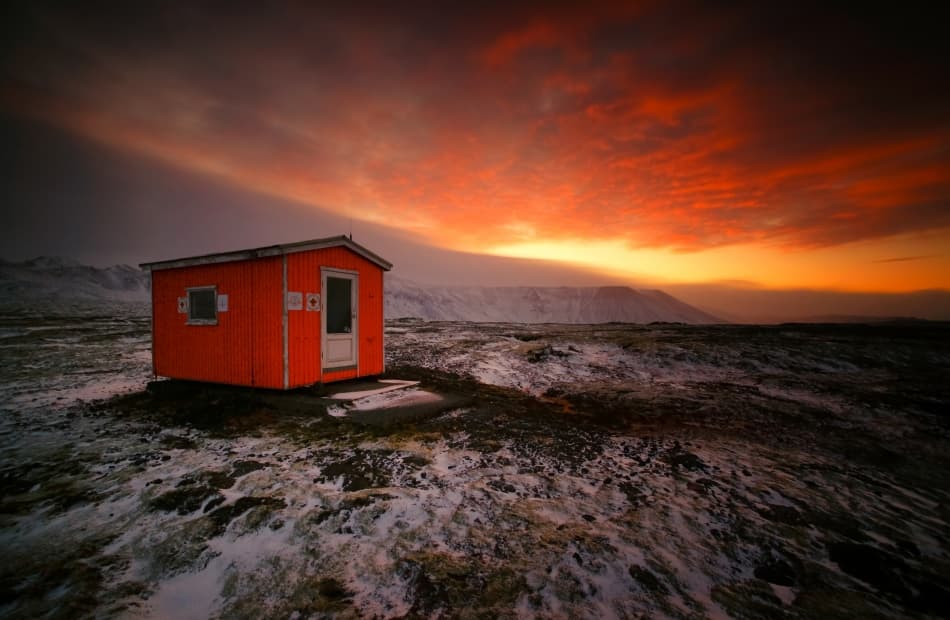 Orange Cabin Sunset by Raymond Hoffmann — canvas wall art