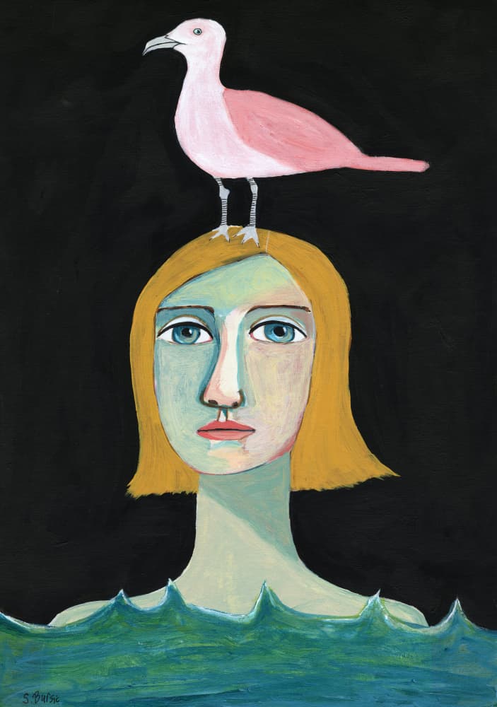 Woman and Pink Bird by Sharyn Bursic — canvas wall art