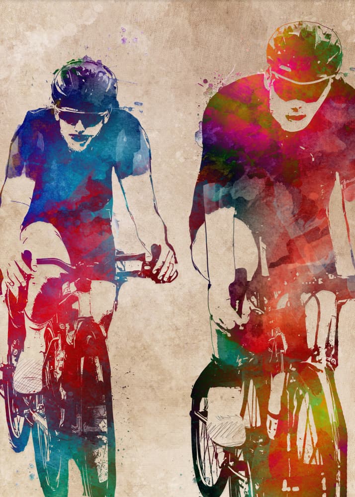 Vibrant Cycling Duo by Justyna Jaszke — canvas wall art