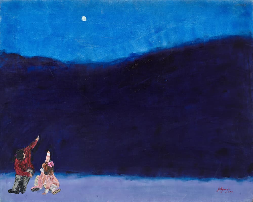 Kids Gaze at Winter Moon by Jukyong Park — canvas wall art