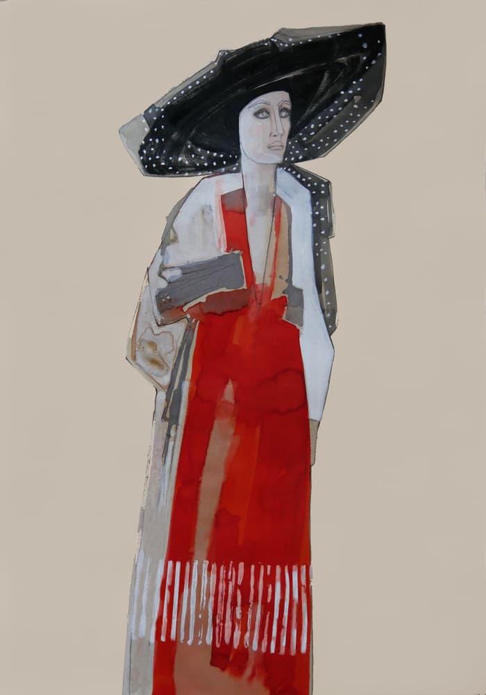 Elegant Woman Red Dress by Doris Schmitz — canvas wall art